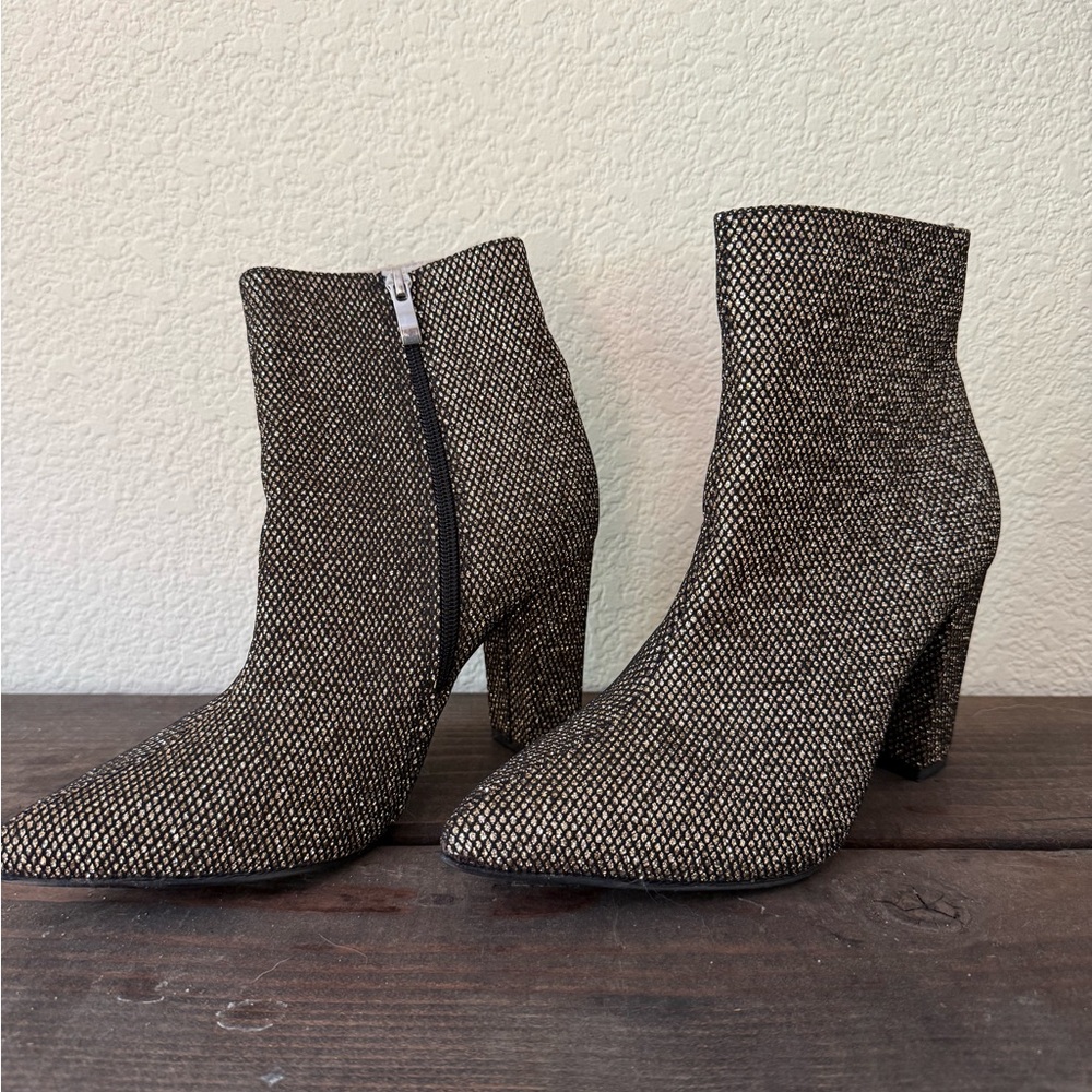 Women's Black Metallic Ankle Boots with Side Zip